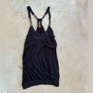 Audrey Black Top with Leather Detail Straps